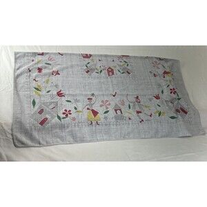 VTG Pennsylvania Dutch Folk Art Cotton Tablecloth Farm Scene Sheep Rooster